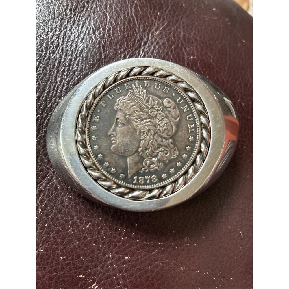 Vintage 1878 Morgan Silver Dollar Belt Buckle Western Cowboy Americana Fashion